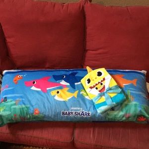 Baby shark body pillow and hooded bath towel. NWT.